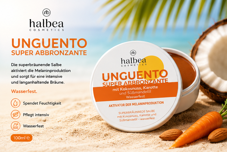 ☀️ Superbräunende Salbe mit Kokosnuss, Karotte & Süßmandelöl – 100 ml ☀️