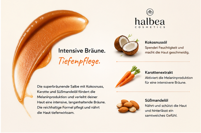 ☀️ Superbräunende Salbe mit Kokosnuss, Karotte & Süßmandelöl – 100 ml ☀️