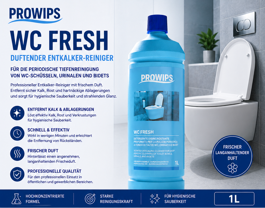 ProWips WC Fresh – Duftender Entkalker-Reiniger für WC, Urinale & Bidets (1 L)