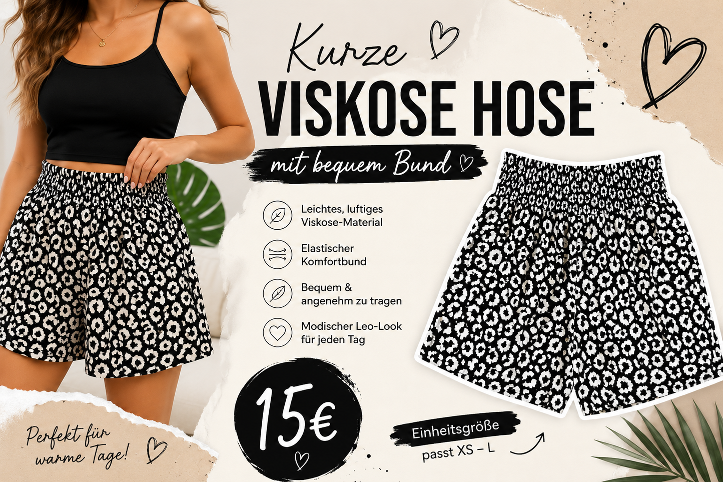 Kurze Viskose-Hose Leo 🖤🤍