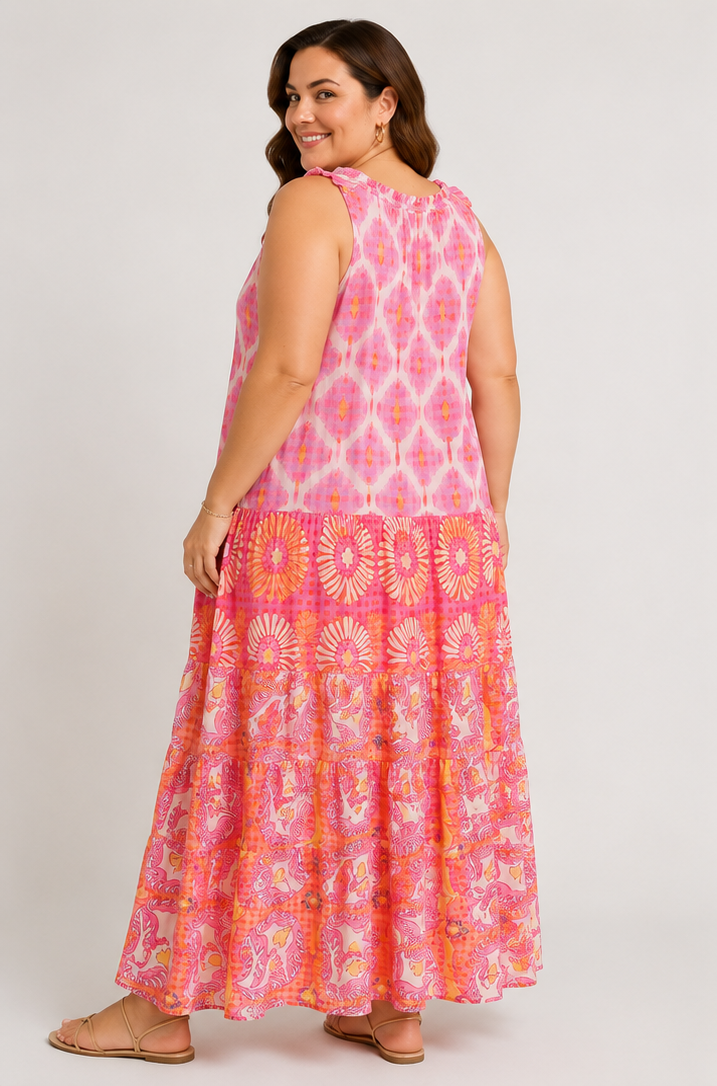 🌸 Boho Maxi Kleid – Sommerliebe in Pink 🌸