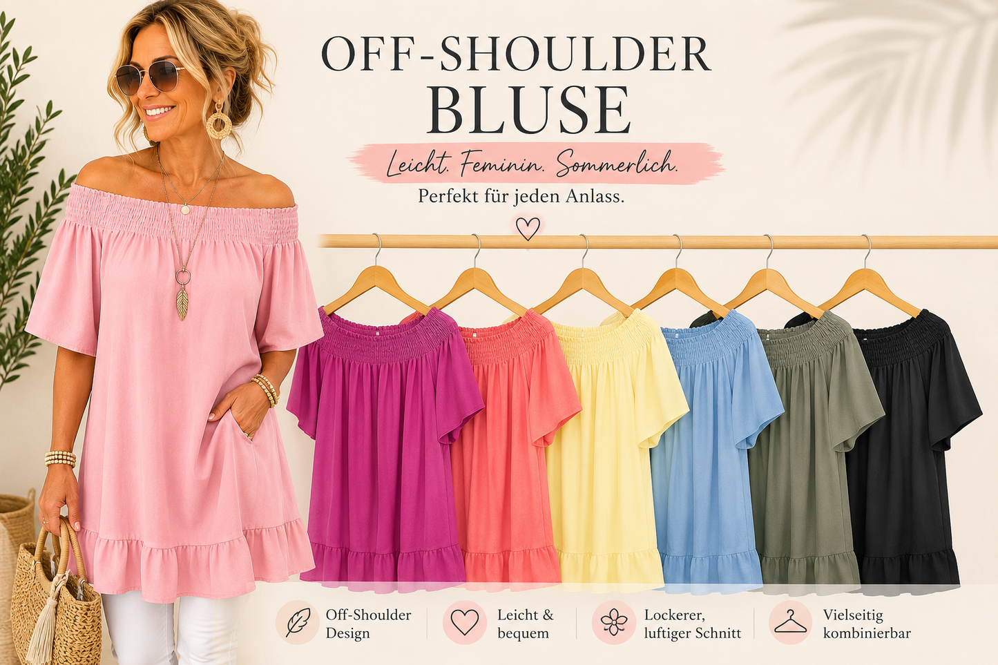Off-Shoulder Bluse mit Volant – Luftig & Feminin