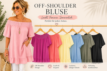 Off-Shoulder Bluse mit Volant – Luftig & Feminin