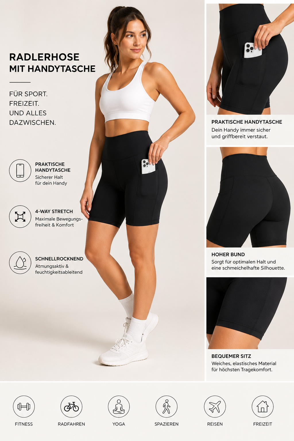 📱 Radlerhose mit Handytasche – Dein perfekter Begleiter für Alltag & Sport! 🖤