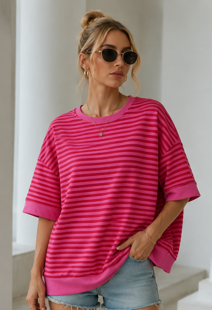Oversize Kurzarm-Sweatshirt – Streifenliebe trifft Komfort