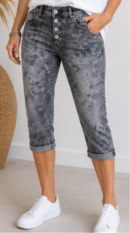 Karostar Capri-Jeans mit Knopfleiste – Superstretch