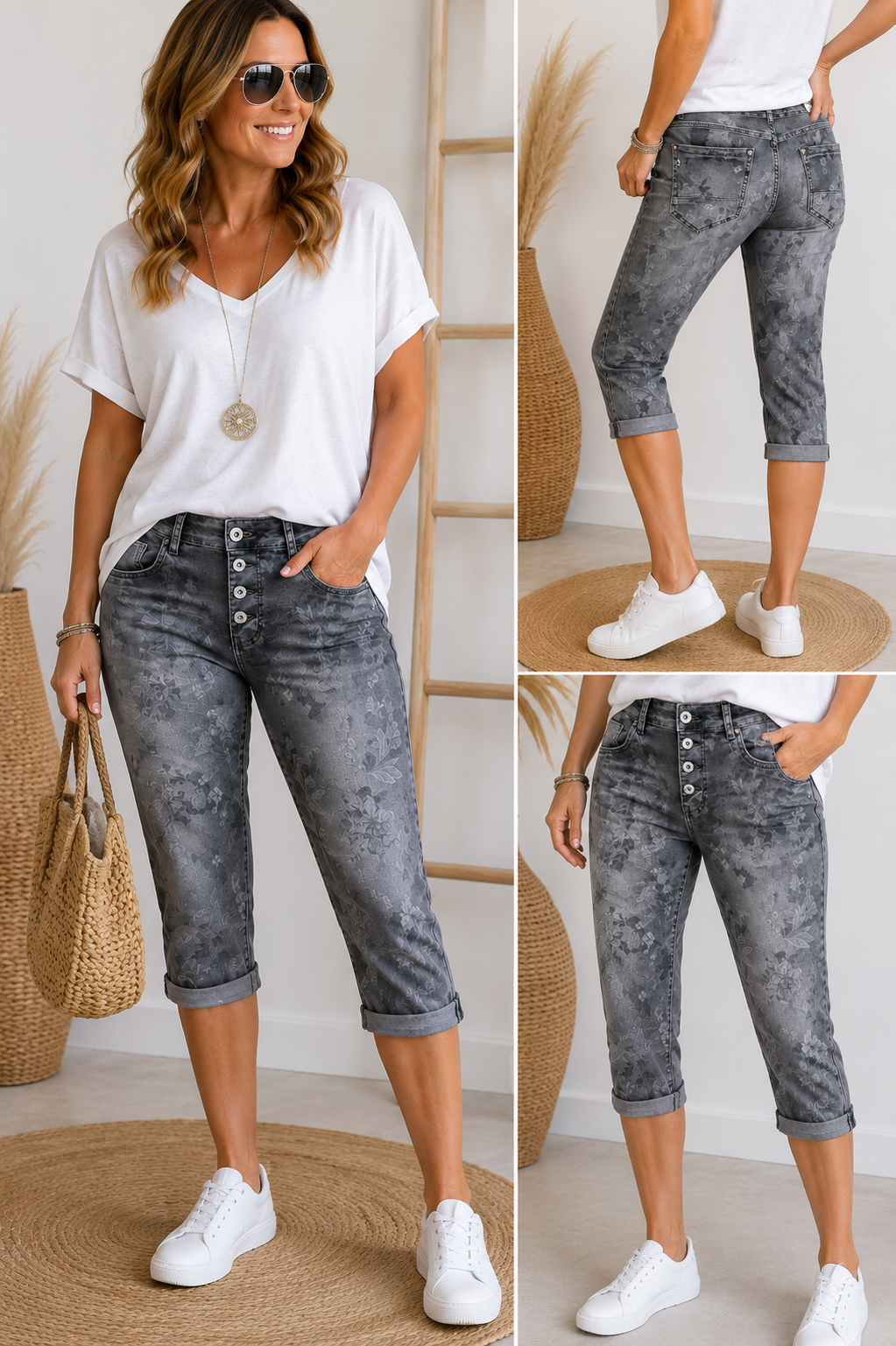Karostar Capri-Jeans mit Knopfleiste – Superstretch
