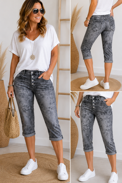 Karostar Capri-Jeans mit Knopfleiste – Superstretch