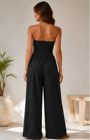 Eleganter Bandeau Jumpsuit aus Viskosemischung – Marineblau oder Braun