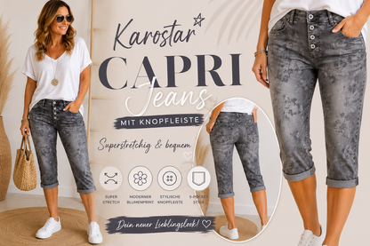 Karostar Capri-Jeans mit Knopfleiste – Superstretch