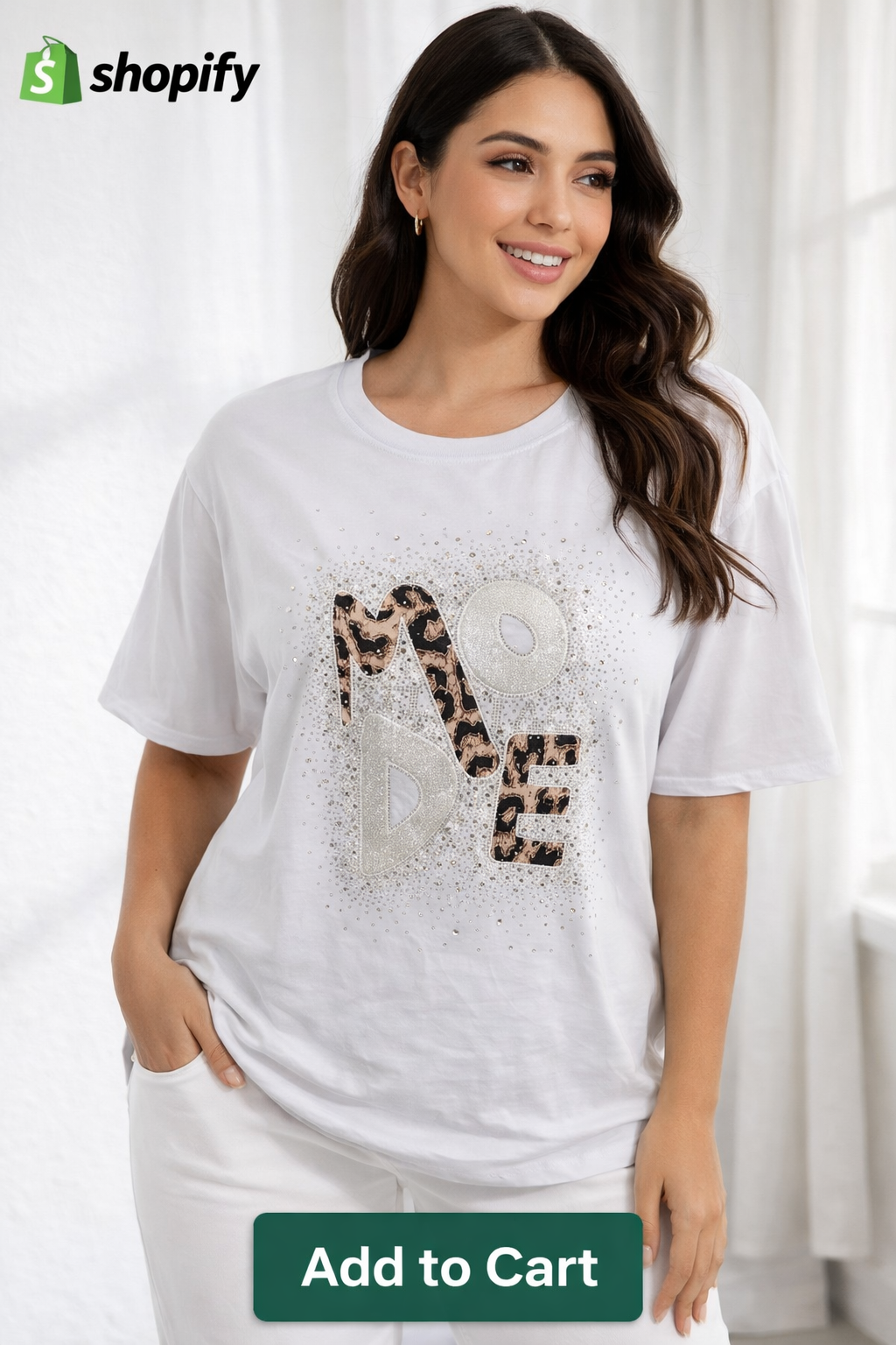 🌟 MODE T-Shirt – Oversize Statement Shirt mit Glitzer & Leo-Print 🌟