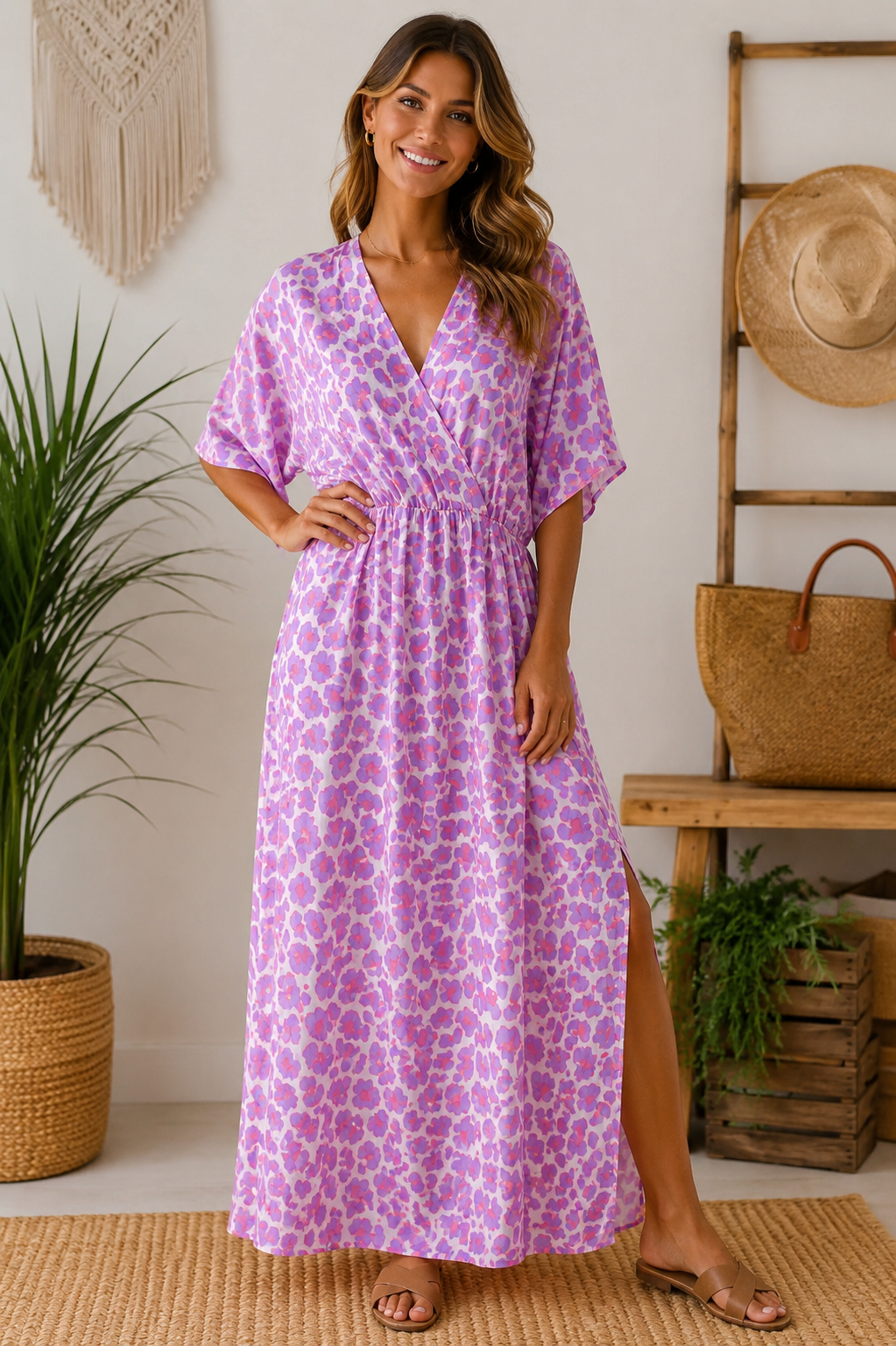 💜🧡 Musselin-Kleid mit Schlitz 🧡💜
