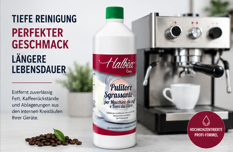 Halbea Pulitore Sgrassante – Professioneller Entfettungsreiniger für Kaffeemaschinen & Bügeleisen (1 L)