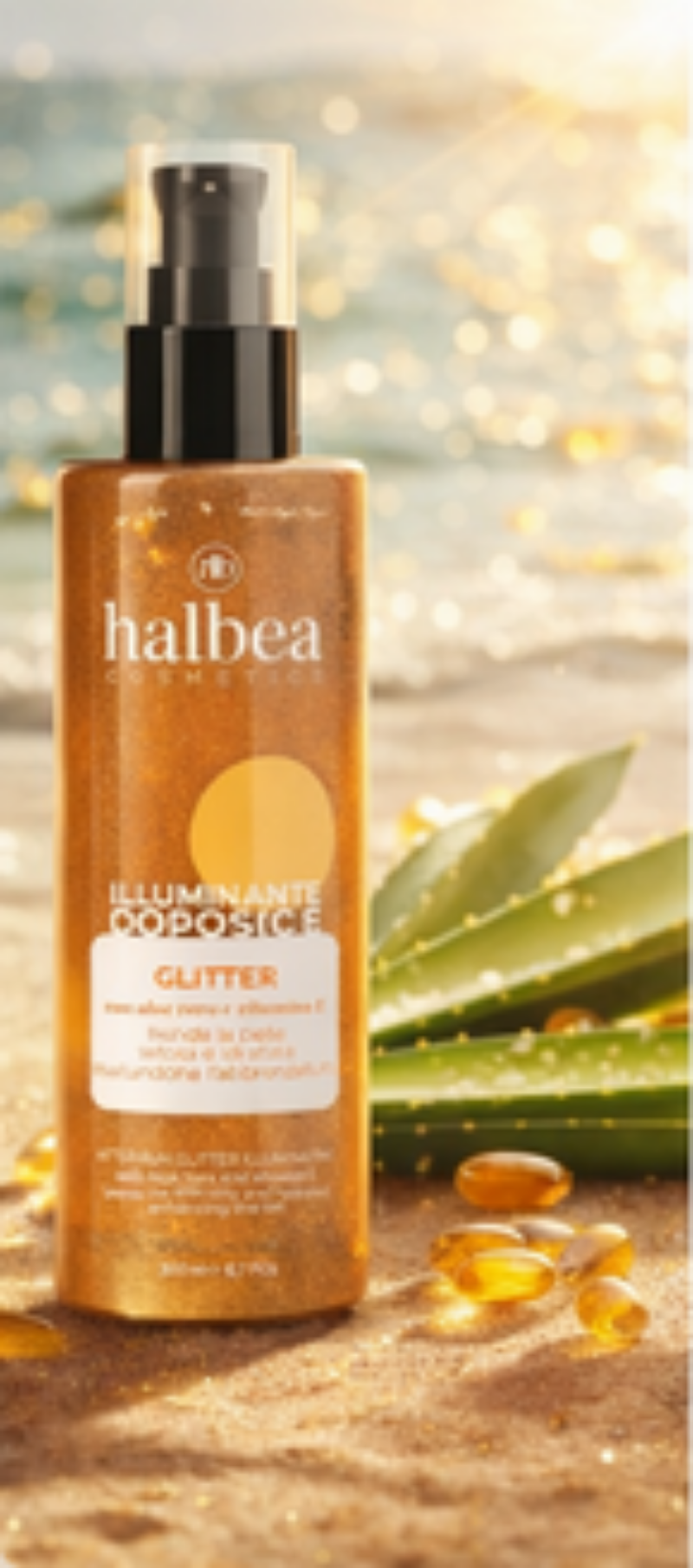 Glitzernder After-Sun-Highlighter mit Aloe Vera und Vitamin E - 200ml
