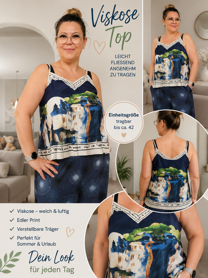 Viskose-Top mit mediterranem Print