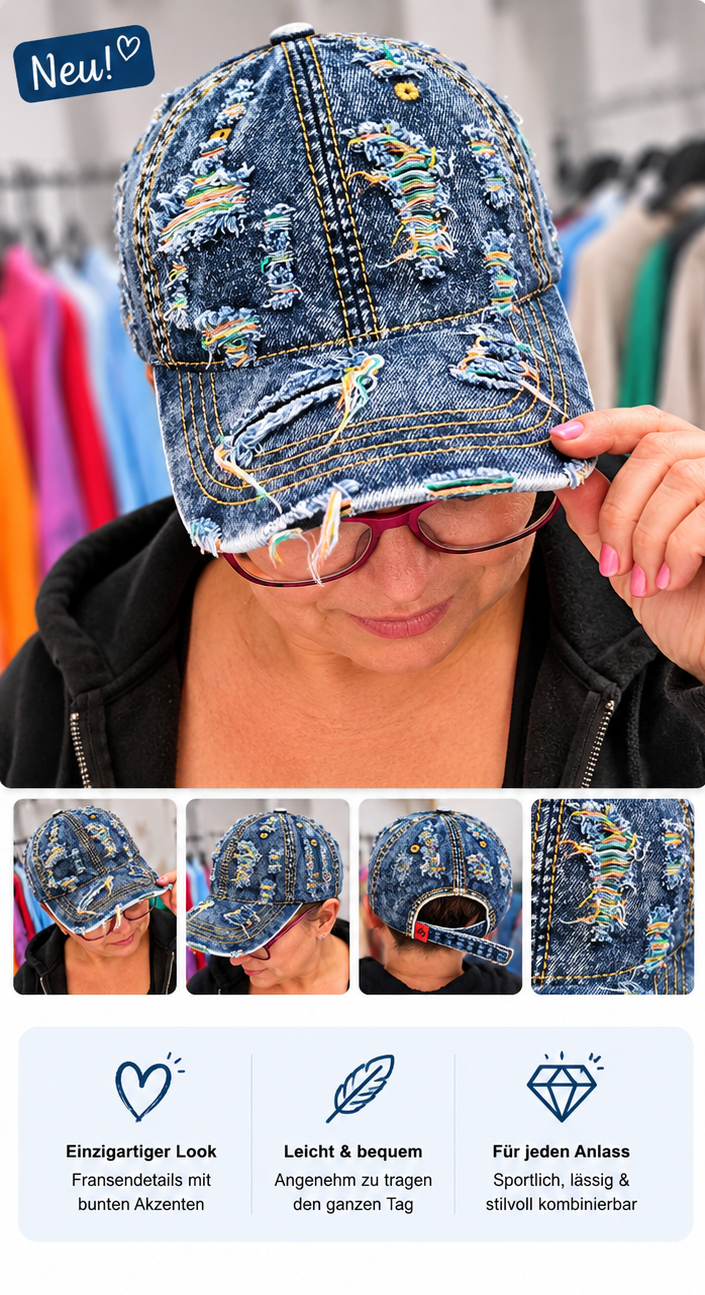 🧢 Distressed Jeans Cap – Dein lässiger Statement-Look 💜