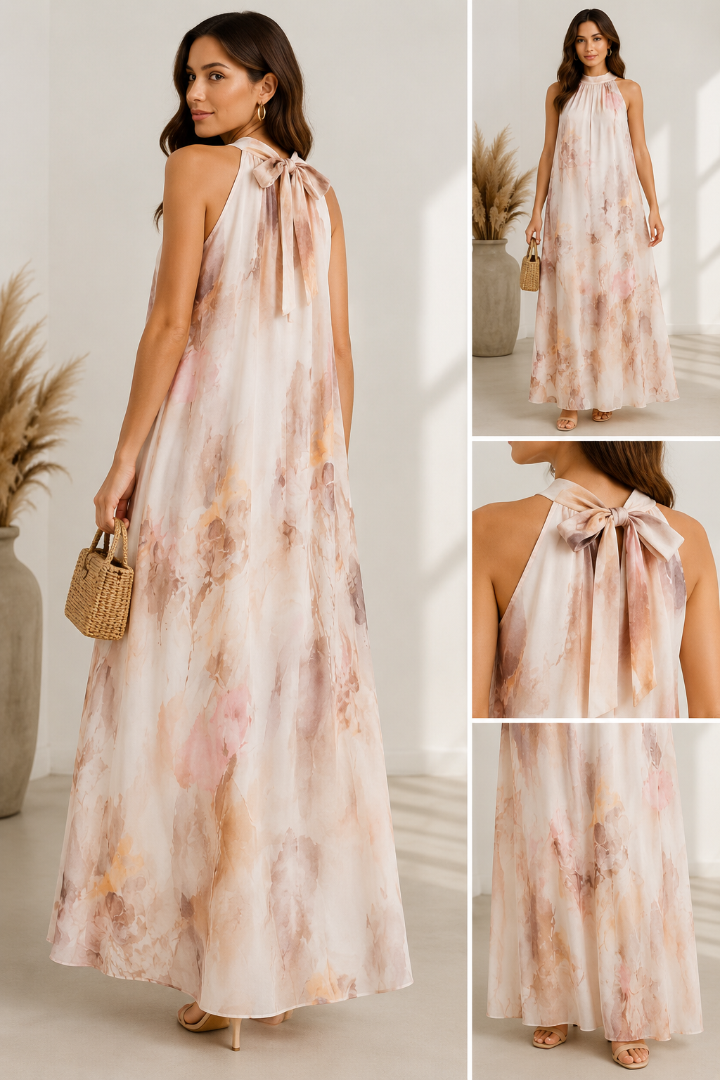 ✨ Aquarell-Maxikleid mit Schleife hinten ✨