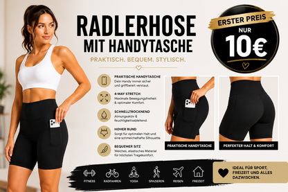 📱 Radlerhose mit Handytasche – Dein perfekter Begleiter für Alltag & Sport! 🖤