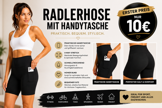 📱 Radlerhose mit Handytasche – Dein perfekter Begleiter für Alltag & Sport! 🖤