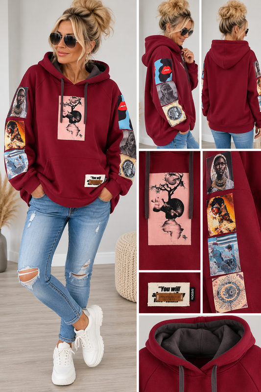 Oversize Sweat Hoodie „Urban Art“ – Statement Print & Patchwork