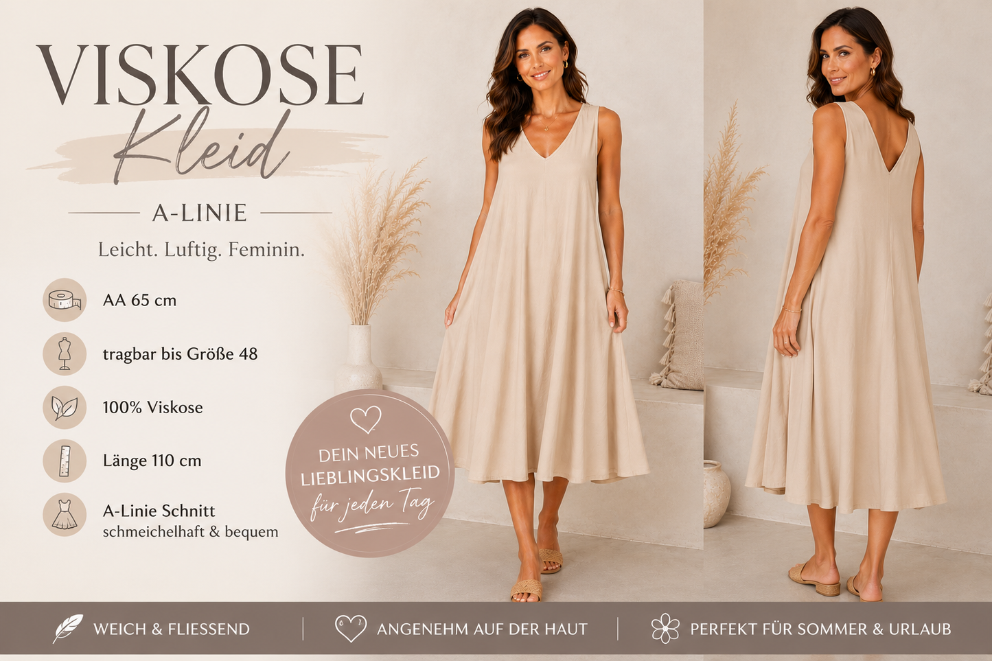 🌸 Viskose Kleid – A-Linie 🌸