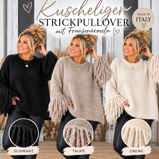 ✨ Kuscheliger Strickpullover mit ausgefallenen Fransenärmeln ✨