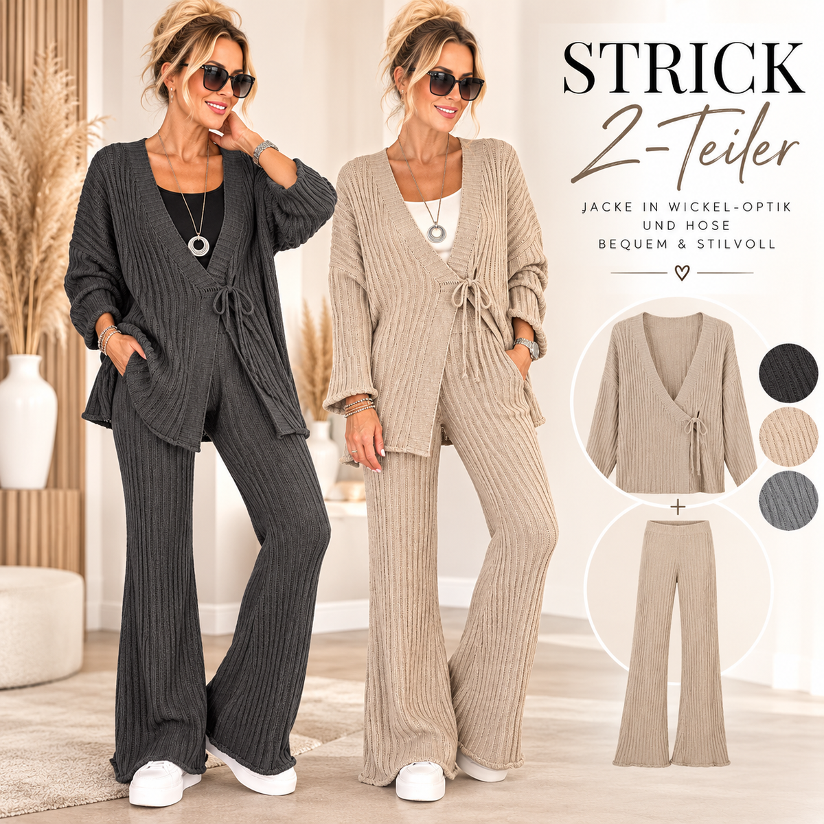 Strick 2-Teiler mit variabler Wickeljacke