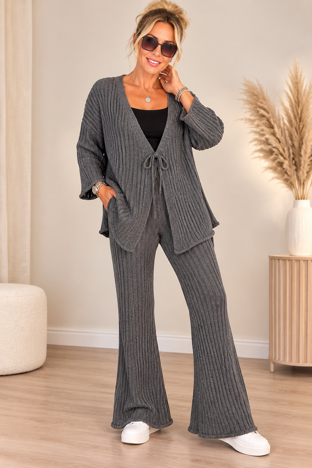 Strick 2-Teiler mit variabler Wickeljacke