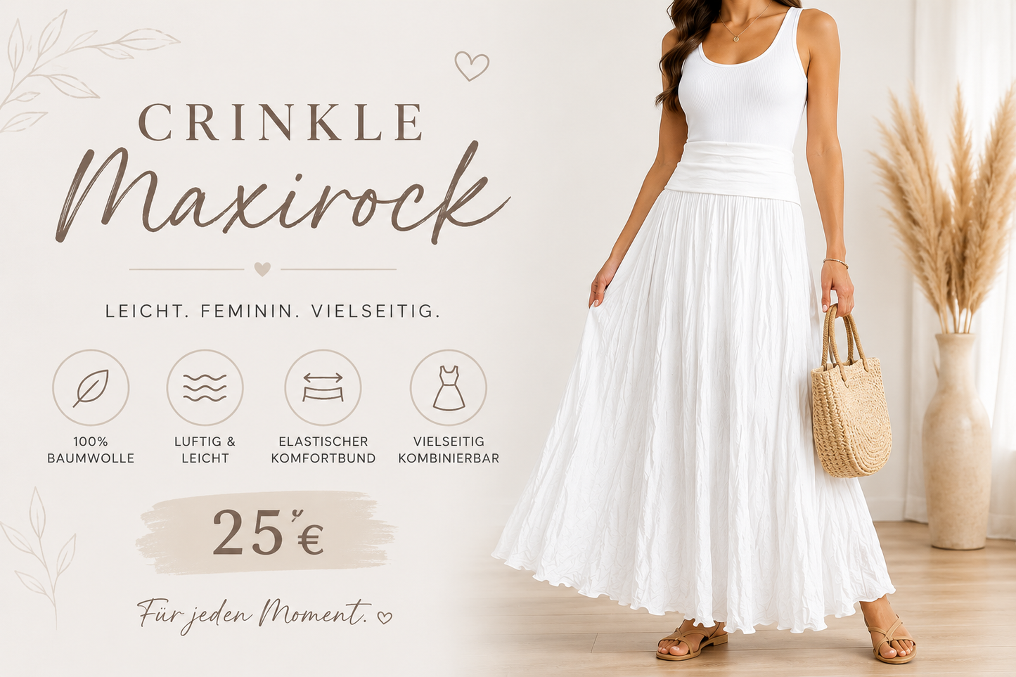 Crinkle-Maxirock  Baumwolle🤍