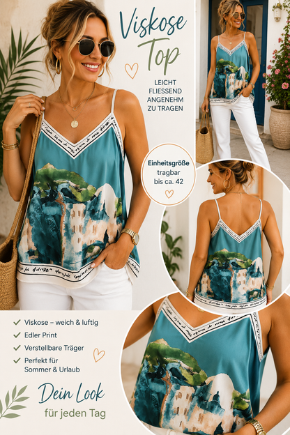 Viskose-Top mit mediterranem Print