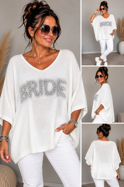 BRIDE Feinstrick-Oberteil – Oversize mit Perlen & Glitzer ✨