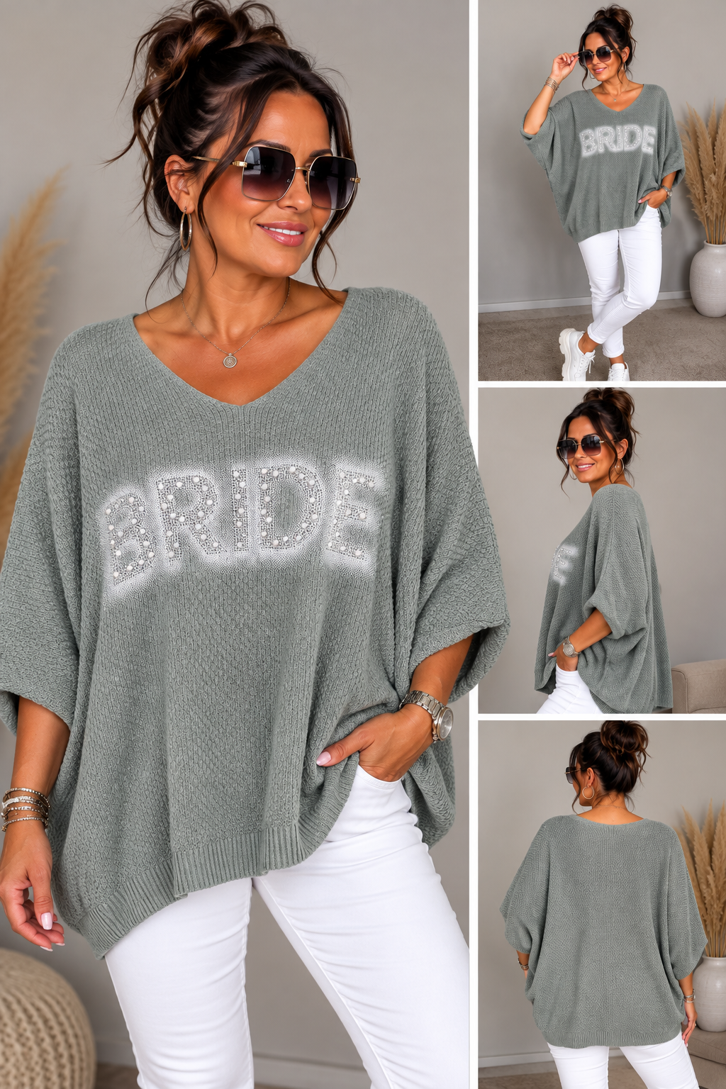 BRIDE Feinstrick-Oberteil – Oversize mit Perlen & Glitzer ✨