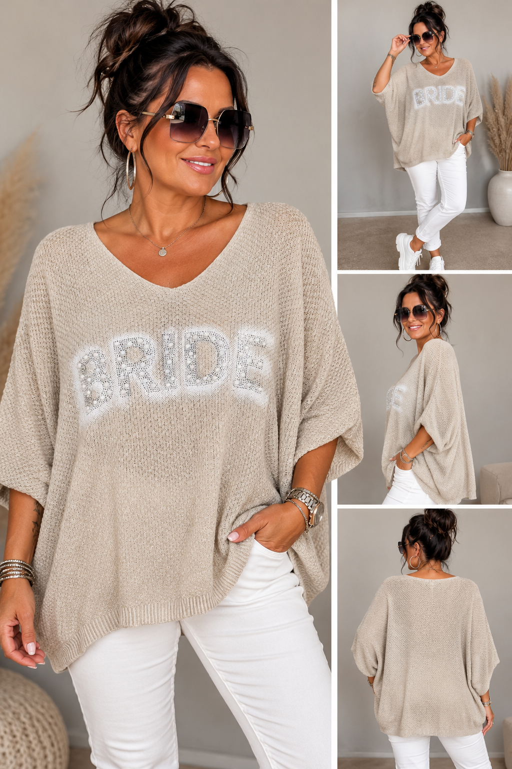 BRIDE Feinstrick-Oberteil – Oversize mit Perlen & Glitzer ✨