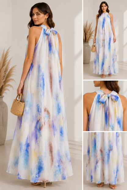 ✨ Aquarell-Maxikleid mit Schleife hinten ✨
