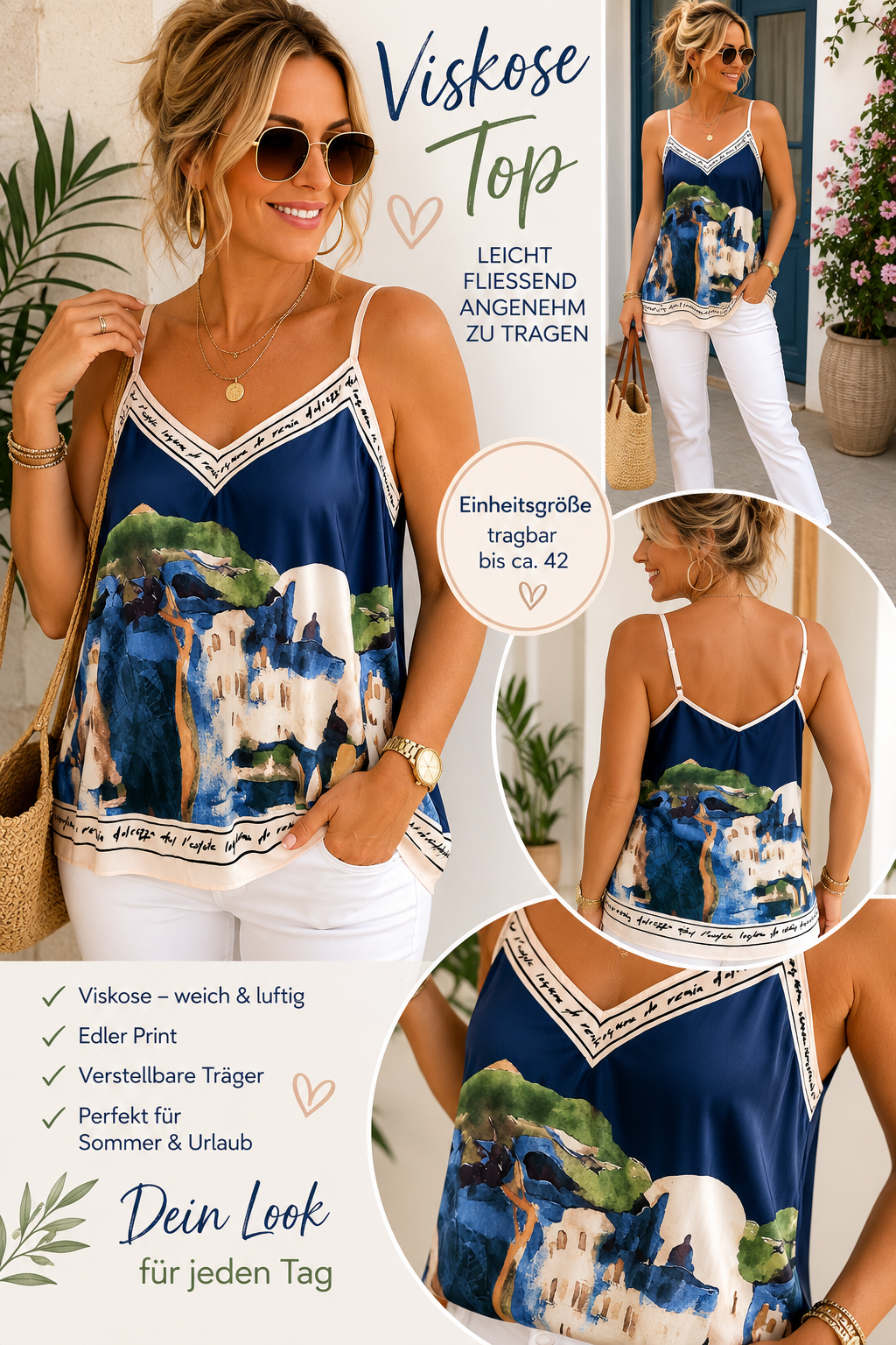 Viskose-Top mit mediterranem Print