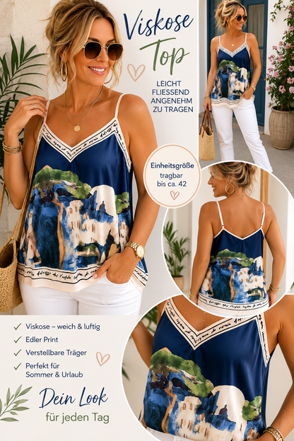 Viskose-Top mit mediterranem Print