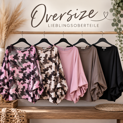 Oversize Oberteil mit voluminösen Ärmeln – Camouflage & Unifarben 💕
