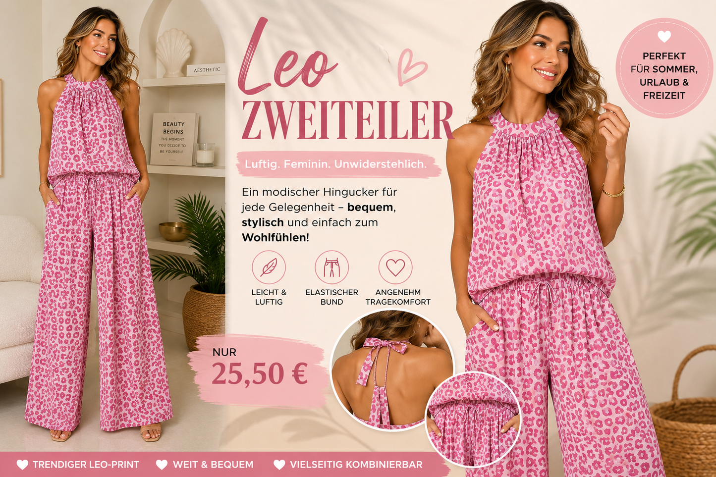 💖 Leo-Zweiteiler Rosa – Luftig, Modern & Absolut Bequem 💖