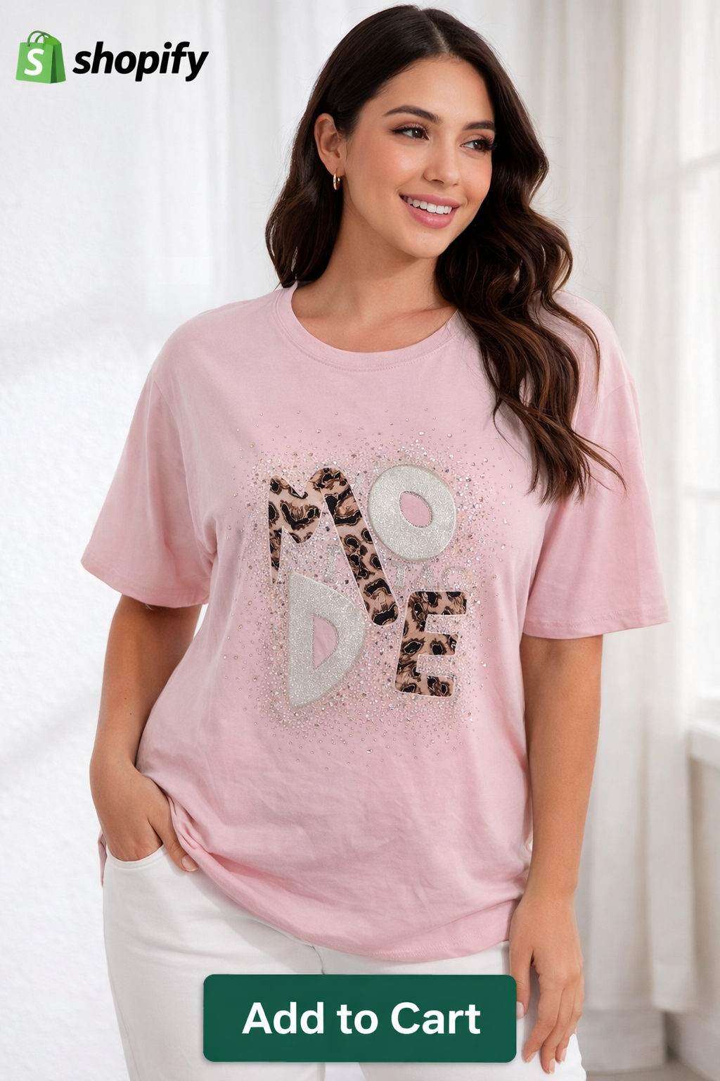 🌟 MODE T-Shirt – Oversize Statement Shirt mit Glitzer & Leo-Print 🌟