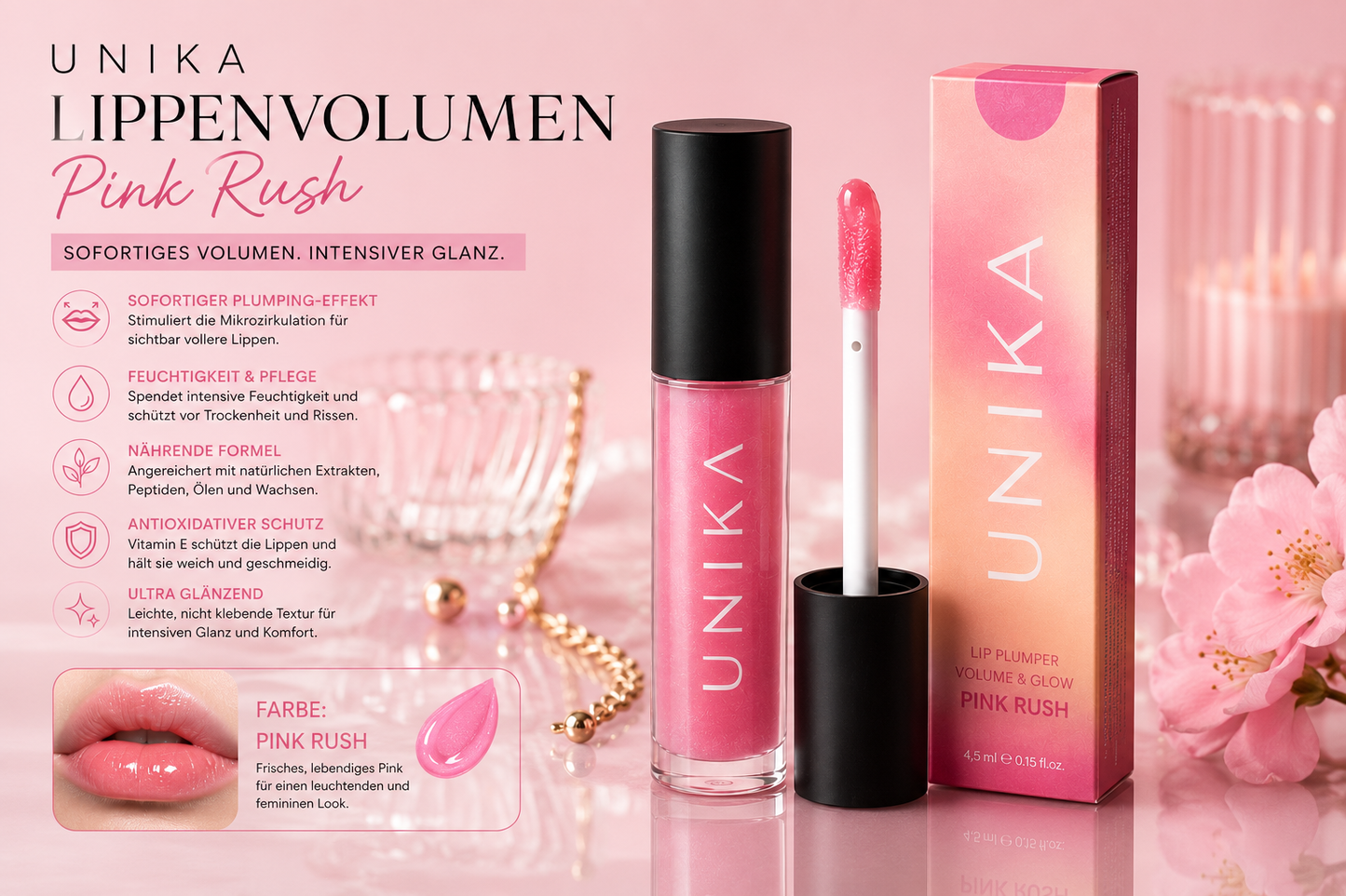 UNIKA Lippenvolumen „Pink Rush“ – 4,5 ml