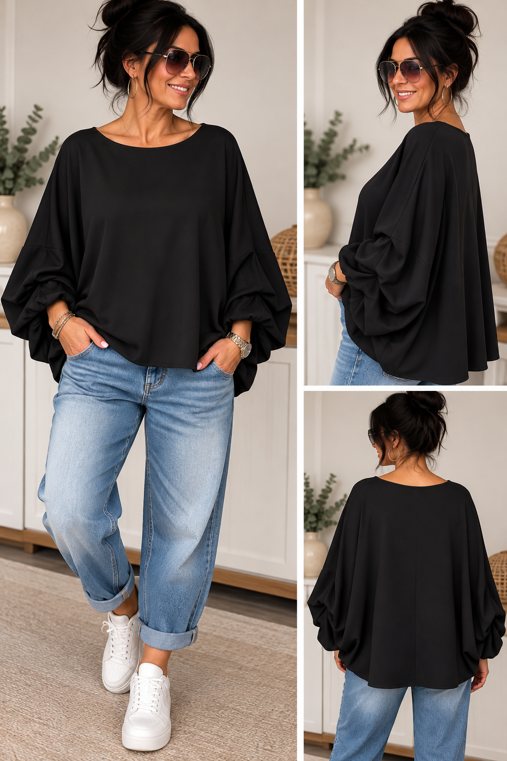 Oversize Oberteil mit voluminösen Ärmeln – Camouflage & Unifarben 💕