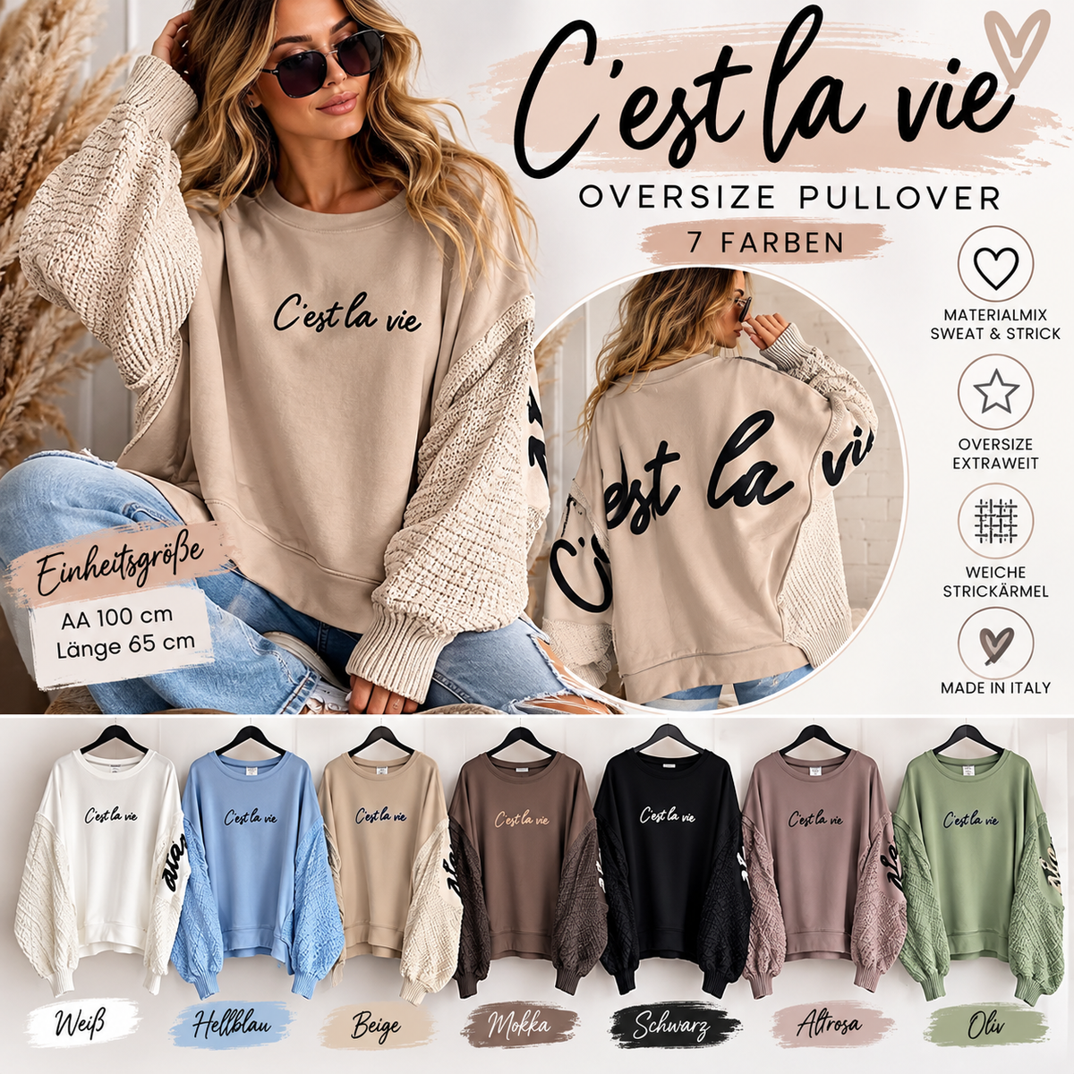 Oversize Pullover „C’est la vie“ – Sweat & Strick Mi