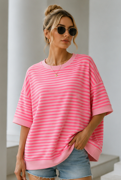 Oversize Kurzarm-Sweatshirt – Streifenliebe trifft Komfort