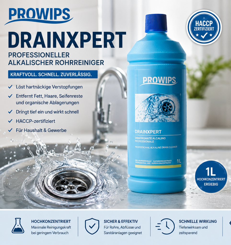 ProWips DrainXpert – Professioneller alkalischer Rohrreiniger 1 Liter