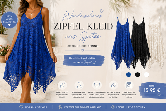 💙 Zipfel Kleid aus Spitze – Luftig, feminin & besonders 💙