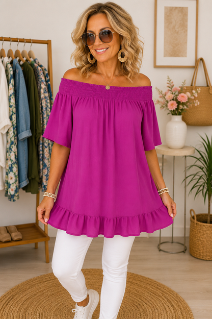 Off-Shoulder Bluse mit Volant – Luftig & Feminin