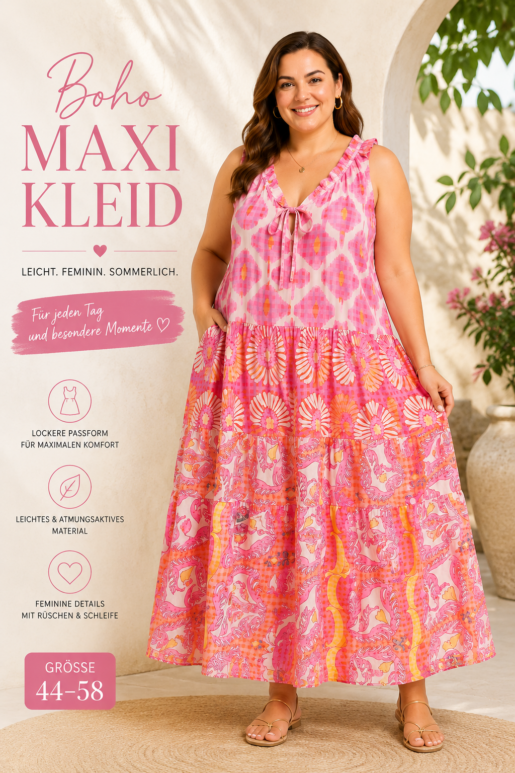 🌸 Boho Maxi Kleid – Sommerliebe in Pink 🌸