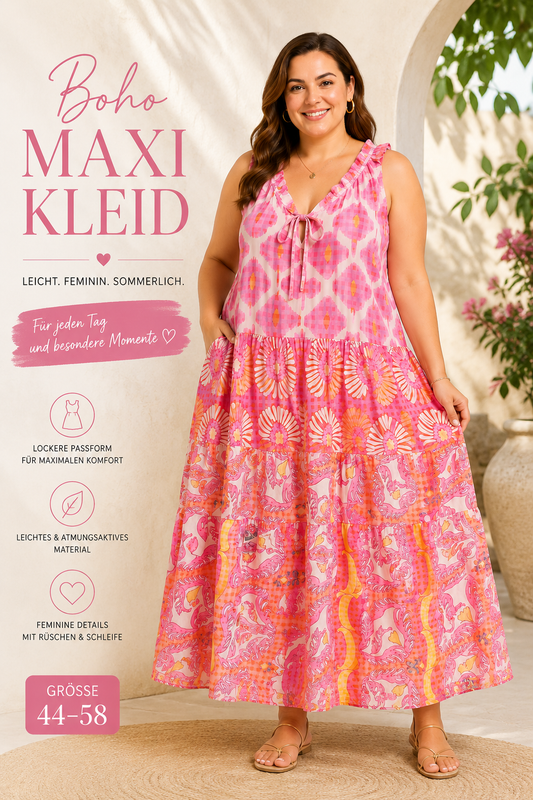 🌸 Boho Maxi Kleid – Sommerliebe in Pink 🌸