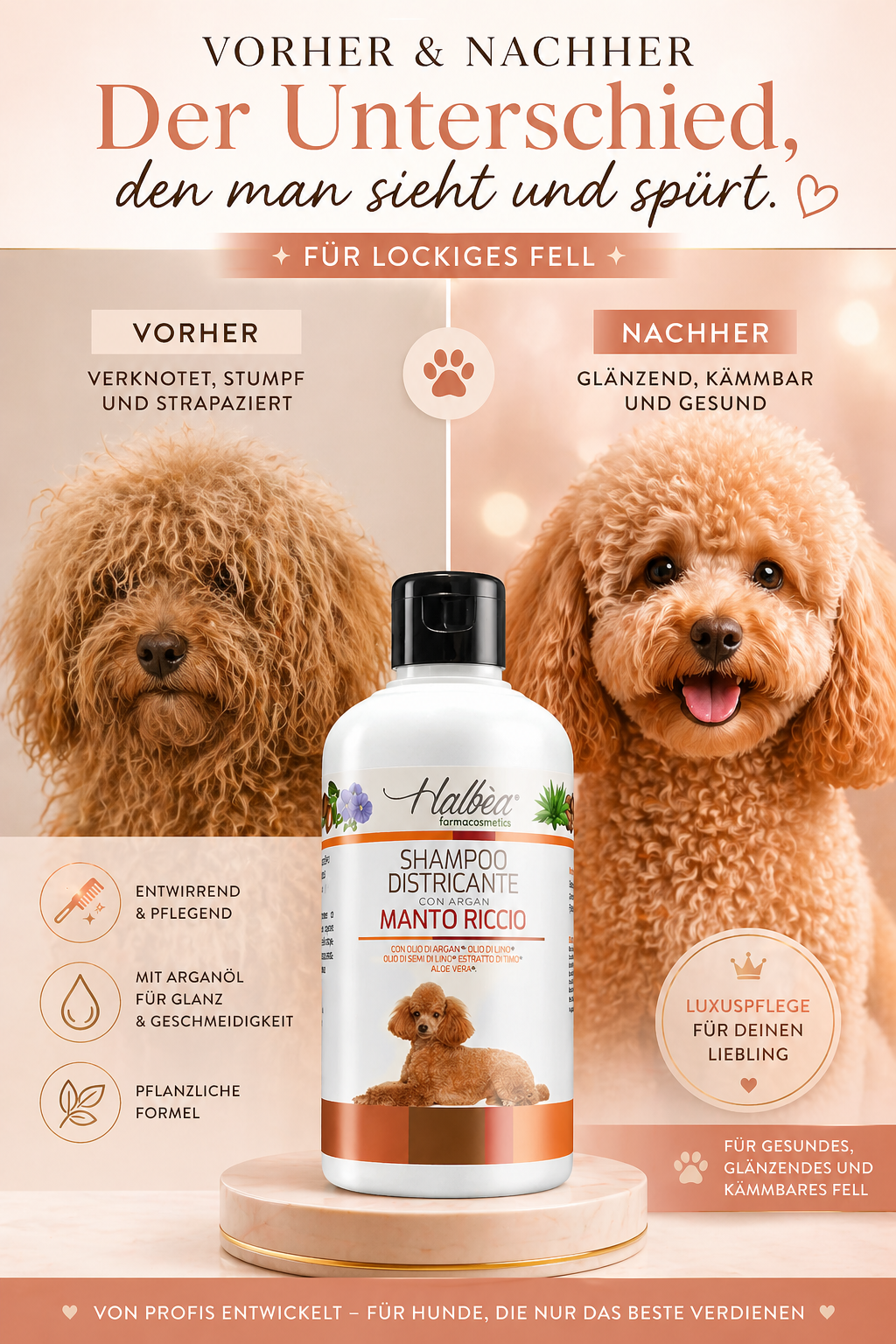 Entwirrendes Hundeshampoo für lockiges Fell mit Argan 500 ml