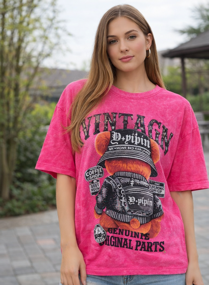 Statement Shirt „Vintage Teddy“ – Glitzer & Streetstyle Vibes
